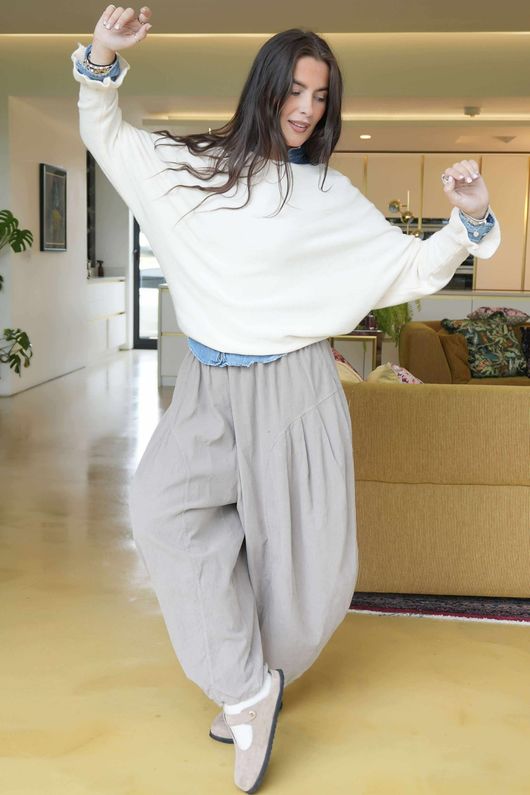 Conrad Batwing Ruffle Cuff Knit Ecru